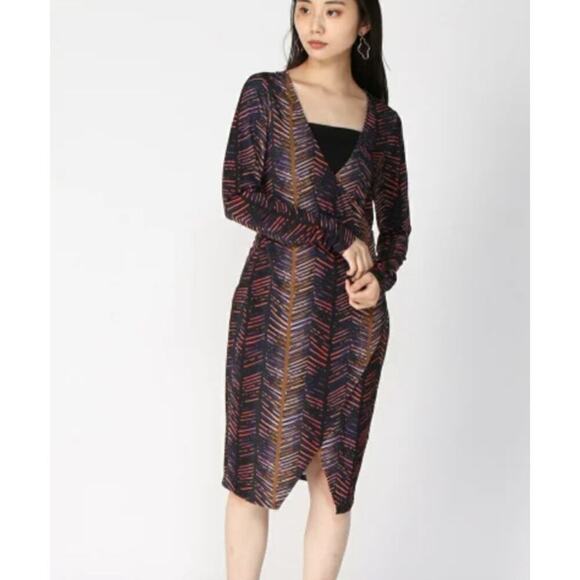 Marciano Guess Between The Lines Long Sleeve V Neck Midi Bodycon wrap Dress S - Picture 1 of 14